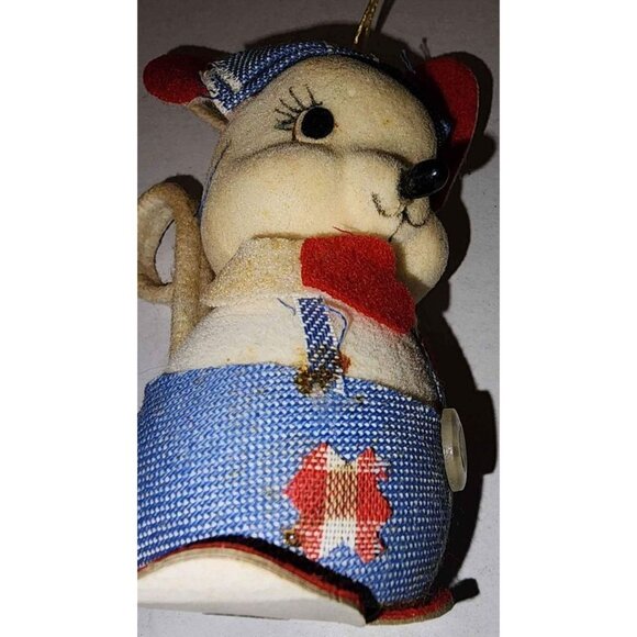 Vintage Japanese Mouse Ornament With Denim Overalls & Red Accents - Collectible - Picture 8 of 9